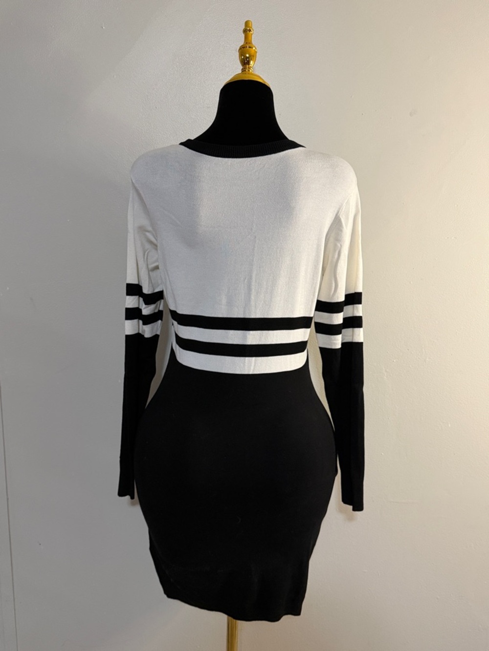 Guess Cream and Black Logo Knit Dress with Stripe Detail - Picture 2 of 3